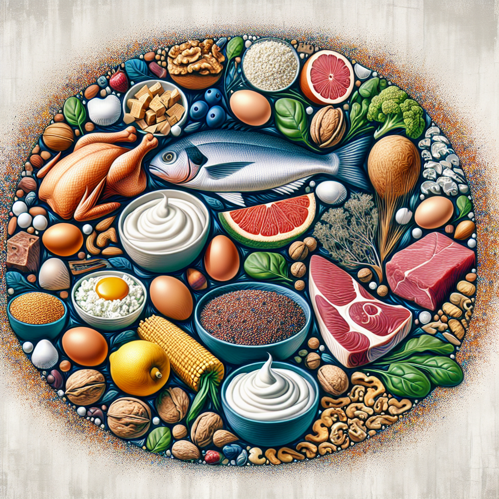 1. Pui2. Peste3. Oua4. Carne de vita5. Iaurt grecesc6. Branza cottage7. Quinoa8. Nuci9. Linte10. Spanac