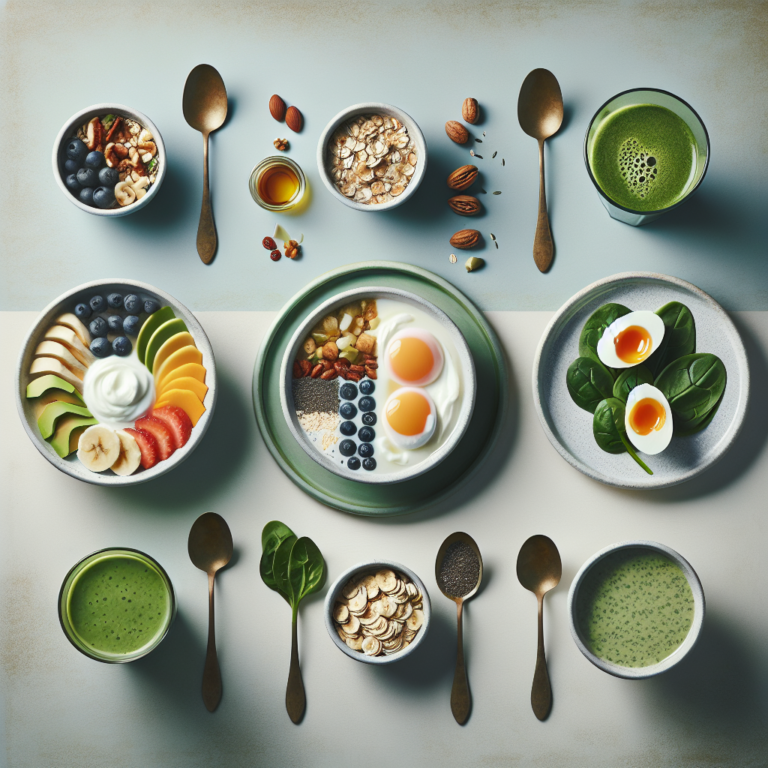 1. Ovaz cu fructe proaspete si nuci 2. Iaurt grecesc cu miere si seminte 3. Oua posate cu spanac si avocado 4. Smoothie verde cu spanac si banana 5. Fulgi de ovaz cu seminte de chia