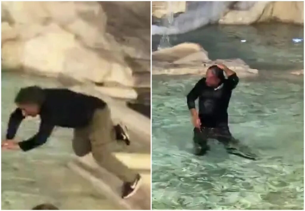 Ce i s a intamplat unui turist dupa ce s a aruncat in celebra Fontana di Trevi din Roma Momentul filmat si raspandit pe scara larga in online