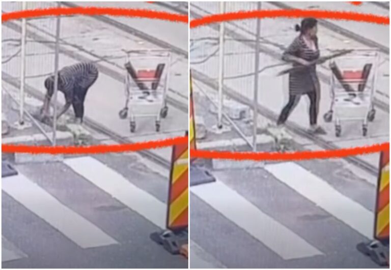 Scena socante in Capitala O femeie surprinsa in timp ce fura bucati de sine de tramvai
