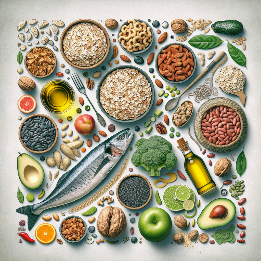 1. Ovăz și fulgi de ovăz
2. Nuci și semințe
3. Ulei de măsline
4. Pește gras
5. Fasole și leguminoase
6. Fructe bogate în fibre
7. Legume verzi
8. Avocado 1 1. Ovaz si fulgi de ovaz2. Nuci si seminte3. Ulei de masline4. Peste gras5. Fasole si leguminoase6. Fructe bogate in fibre7. Legume verzi8. Avocado