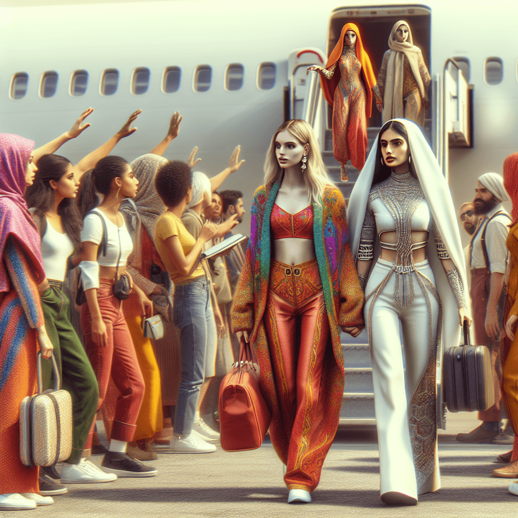 Doua femei coborate din avion pentru tinuta lor